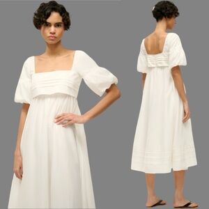 STAUD White Puff Sleeve Midi Dress. NWT